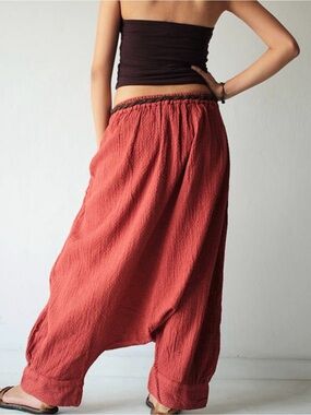 Pink Cotton Harem Pants-Comfortable Elastic Waist